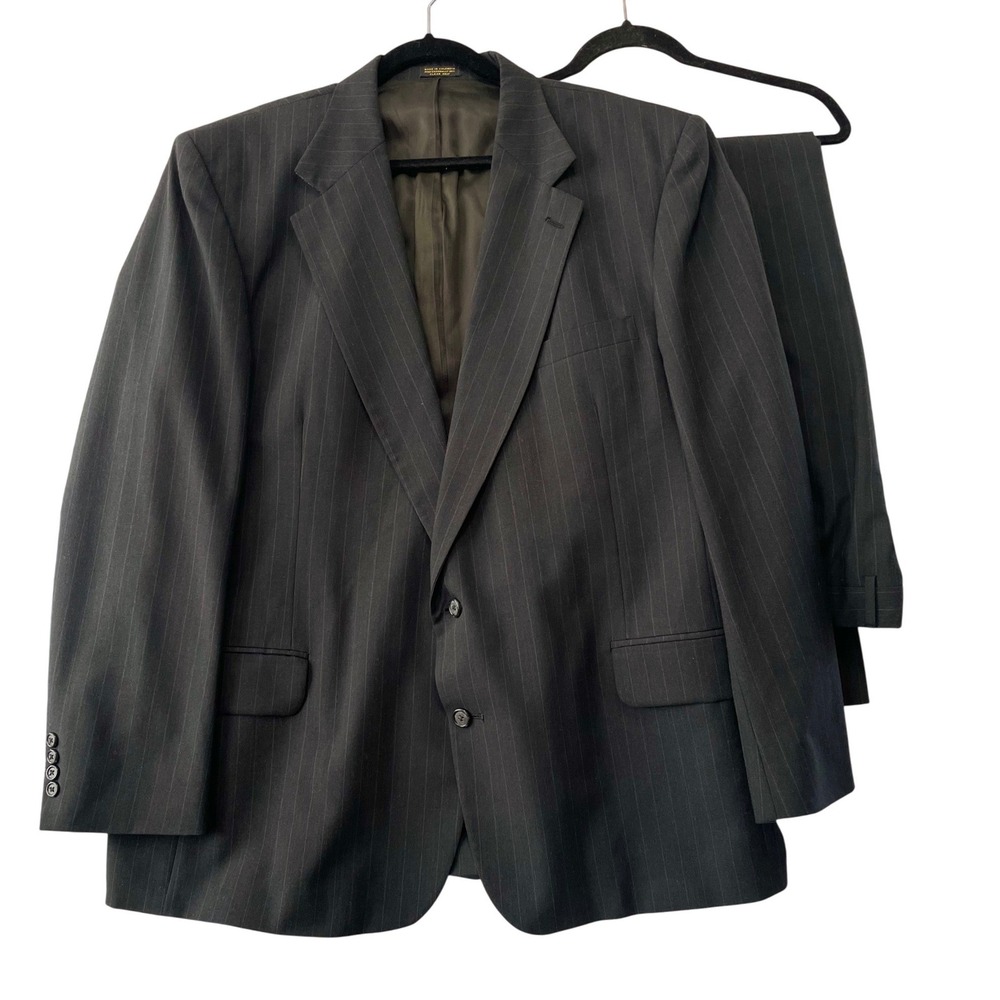 Barrington Pinstripe Suit Men 48L Dark Gray Wool Blend‎ 2-Piece Set Pant 42x32